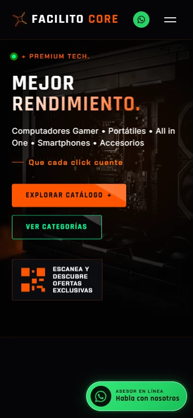 Vista móvil de la página de inicio de Facilitocore